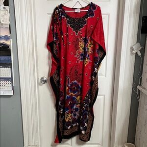 Elegant Red Gold Coast Floral Kaftan Dress